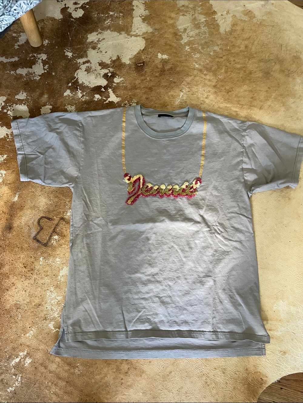 Lanvin Light Gray Tee with Yellow and Pink 'Jeanie' Necklace Graphic